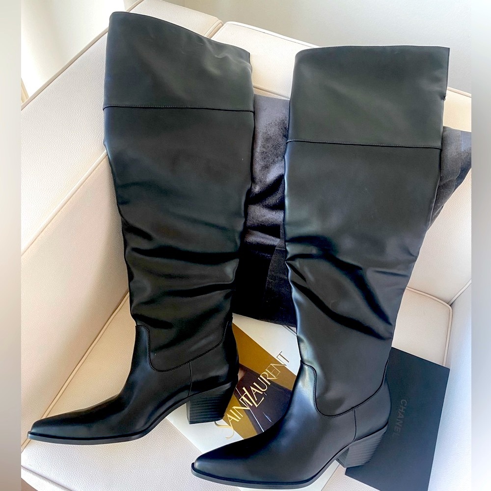 NWOT Lulu’s Over The Knee Black Vegan Leather Western Boots size 8